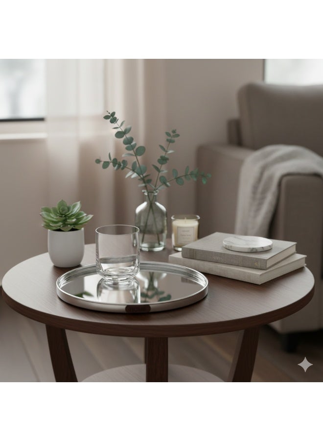 هوست صينية تقديم ستيل مع مرآة دائرية مقاس 25 سم - Image 1